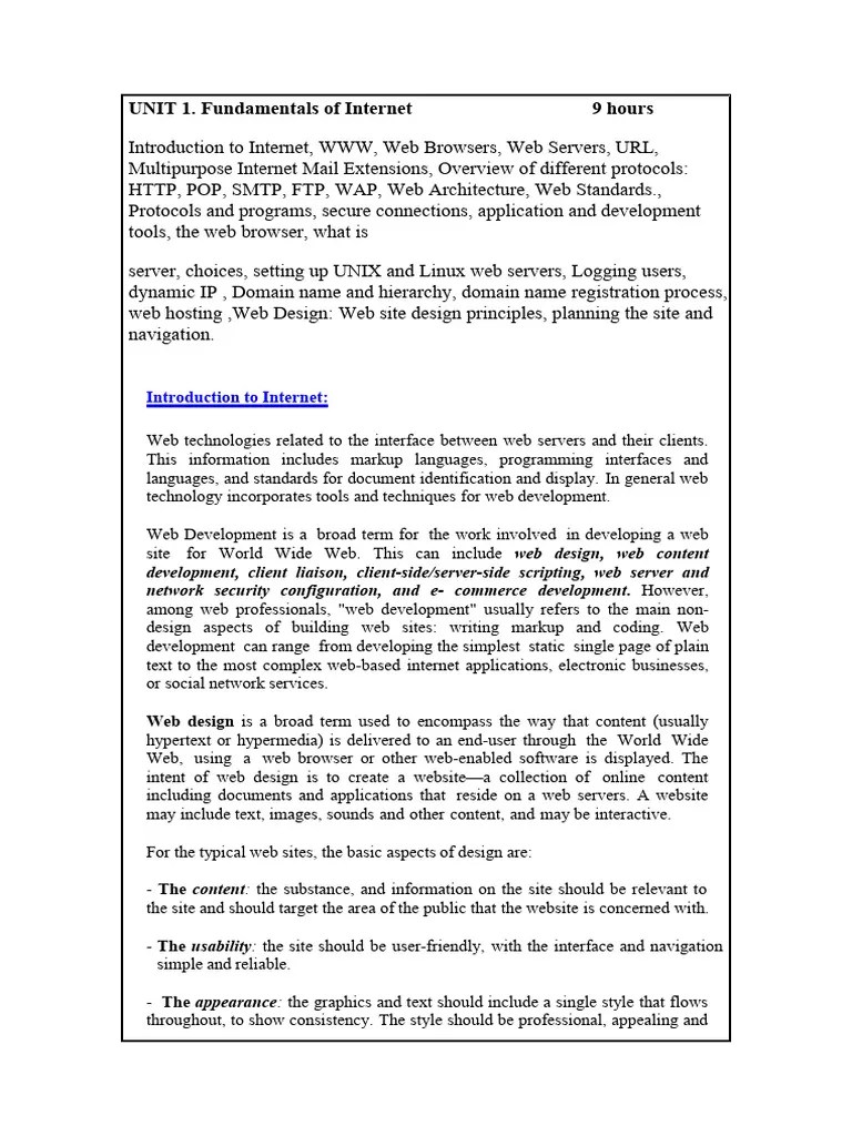 Fundamentals Of Web UNIT 1 | PDF | World Wide Web | Internet & Web