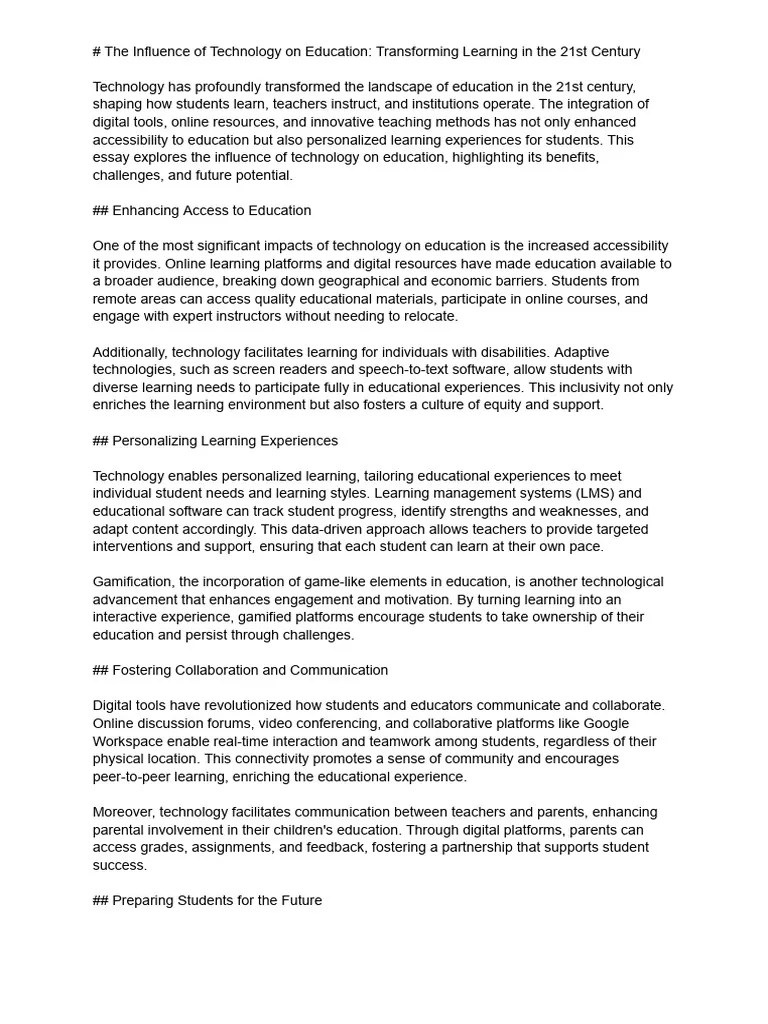 The Influence Of Technology On Education - Transforming Learning In The ...