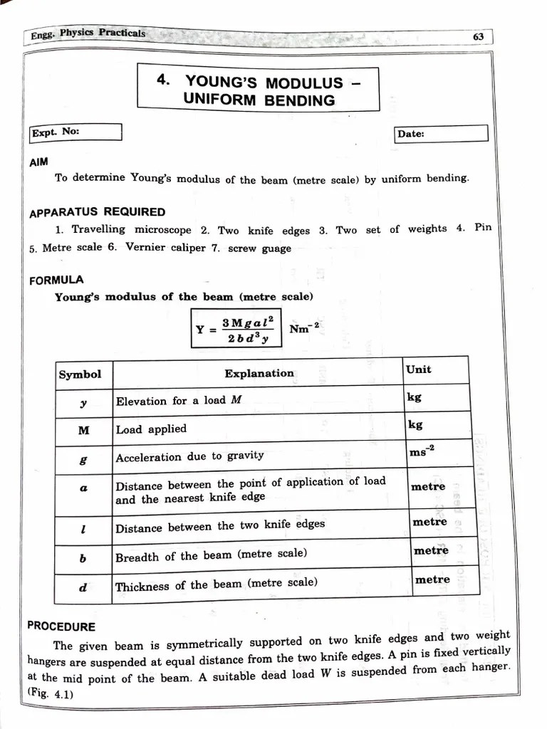 Uniform Bending - Youngs Modulus | PDF | Elasticity (Physics) | Bending