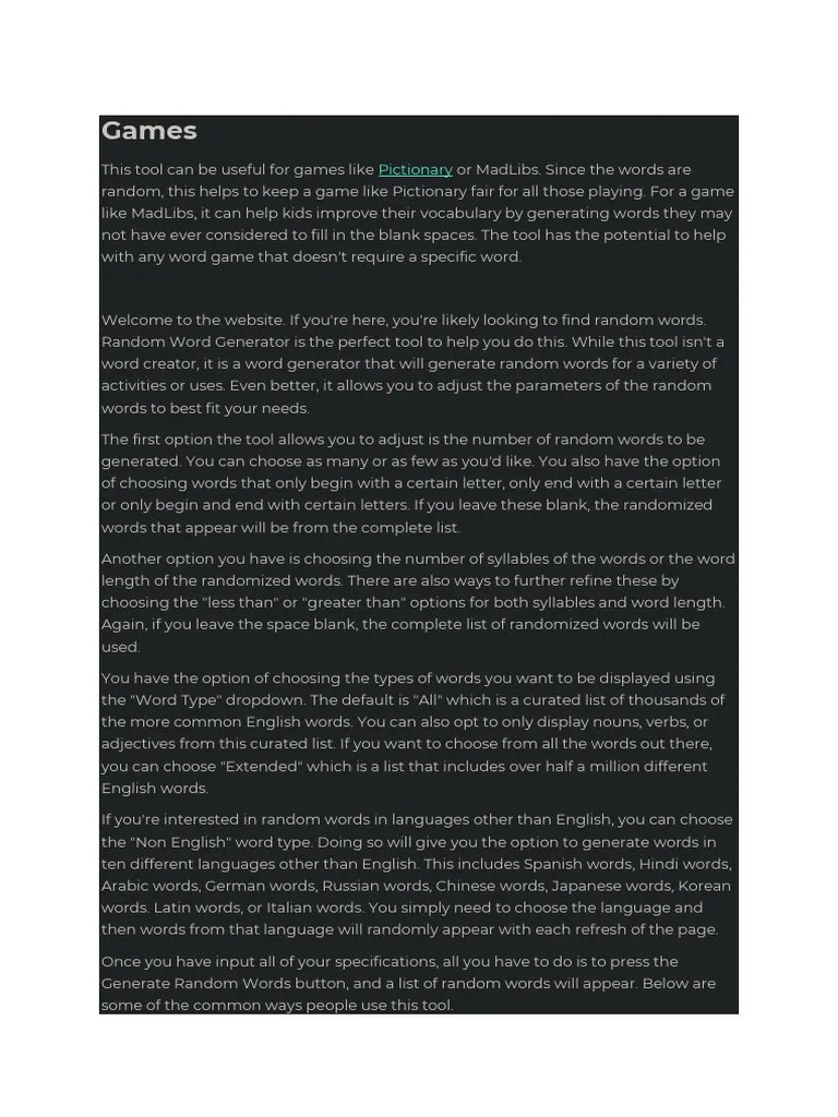 Word Game | PDF | English Language | Word