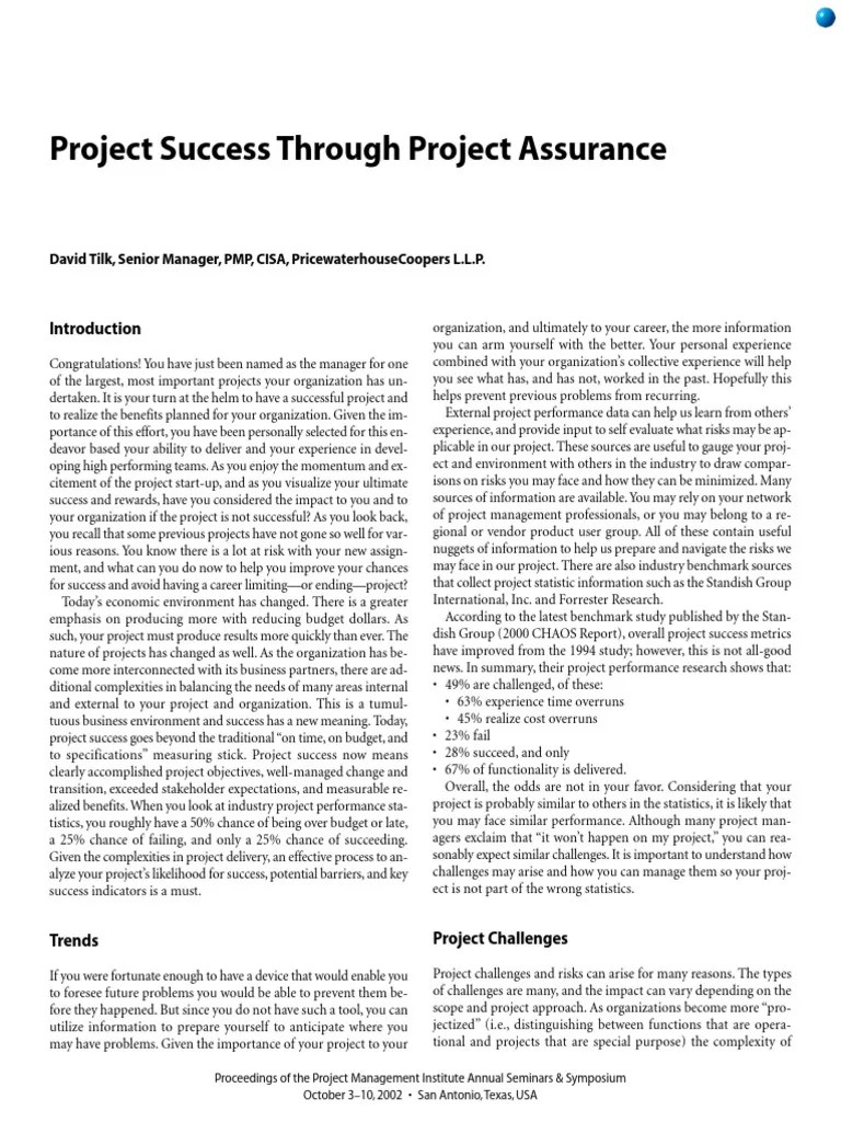 Project Success Thru Proj Assurance | PDF | Risk | Project Management
