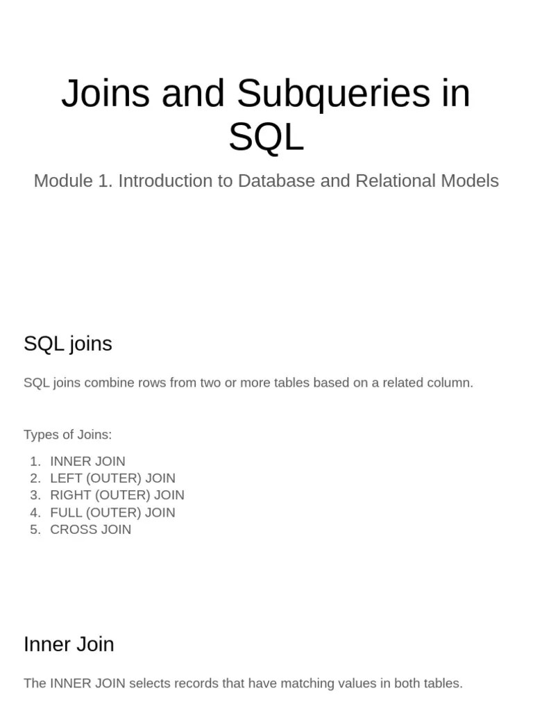 Database - Lec4 - Joins And Subqueries In SQL | PDF | Computer Data ...