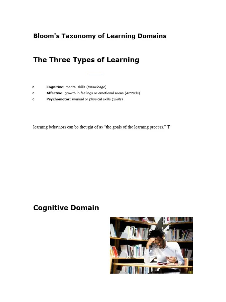 Bloom's Taxonomy Of Learning Domains | PDF | Learning | Perception