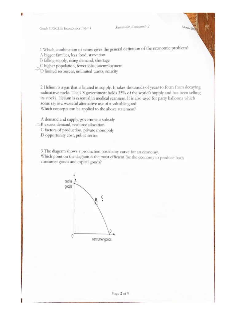 Grade 9 IGCSE Economics Paper 1 | PDF