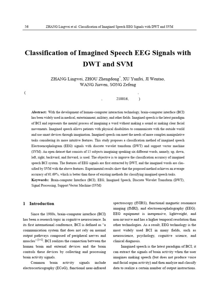 Classification Of Imagined Speech EEG Signals With DWT And SVM | PDF ...