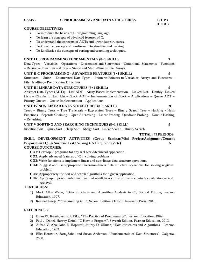 CS3353 - C Programming And Data Structures Syllabus | PDF | C ...