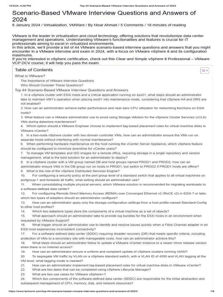 Top 44 Scenario-Based VMware Interview Questions And Answers Of 2024 | PDF | Virtual Machine ...