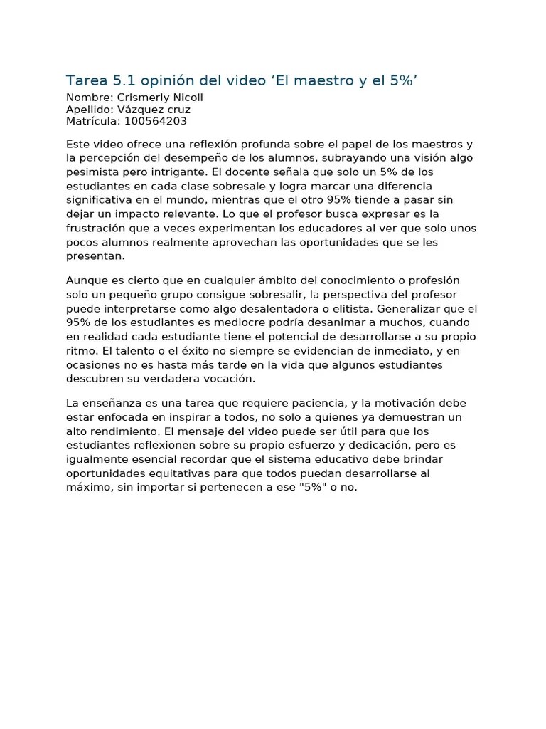 Opinión Del Video El Maestro Y El 5 1' | PDF