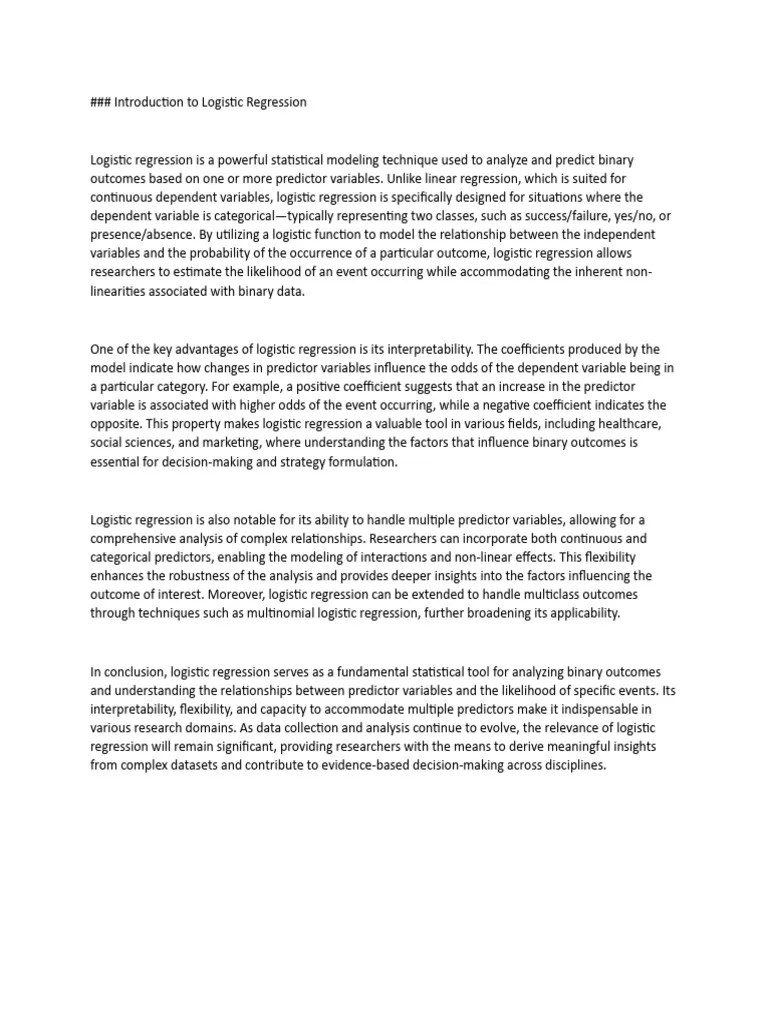 Introduction To Logistic Regression | PDF | Logistic Regression ...