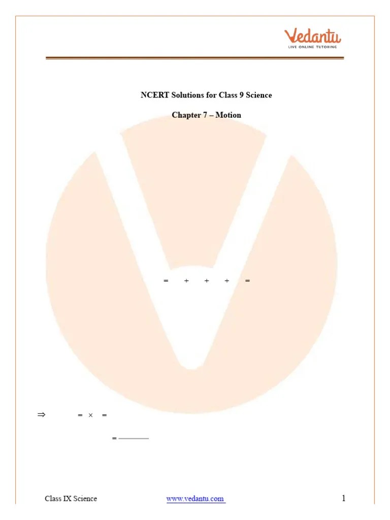 NCERT Solutions For Science Chapter 7 Motion Class 9 FREE PDF Download ...