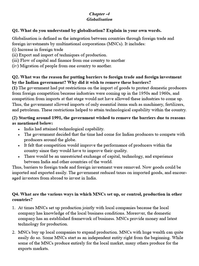 Chapter - 4 Globalisation | PDF | Globalization | Multinational Corporation