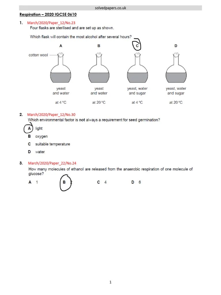 2020J-Respiration-IGCSE-0610-stru 2 | PDF