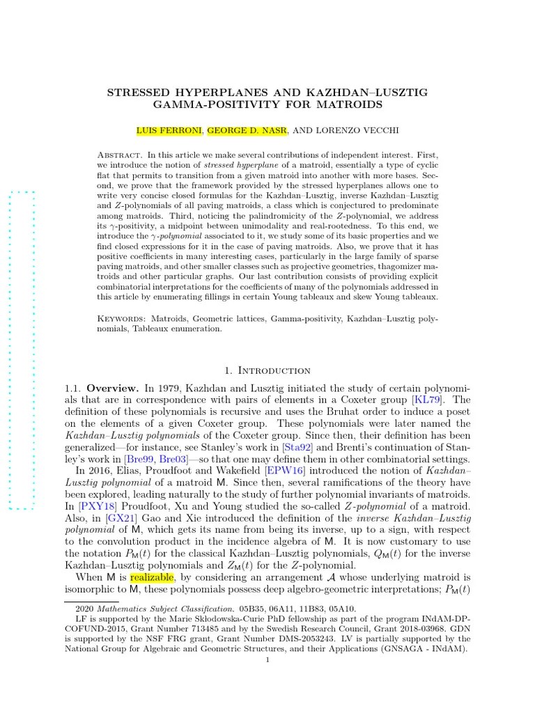 2022 - 06 - Stressed Hyperplanes And Kazhdan-Lusztig Gamma-Positivity ...