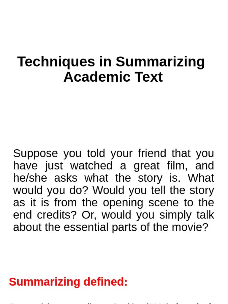 Techniques In Summarizing | PDF | Information | Cognitive Science