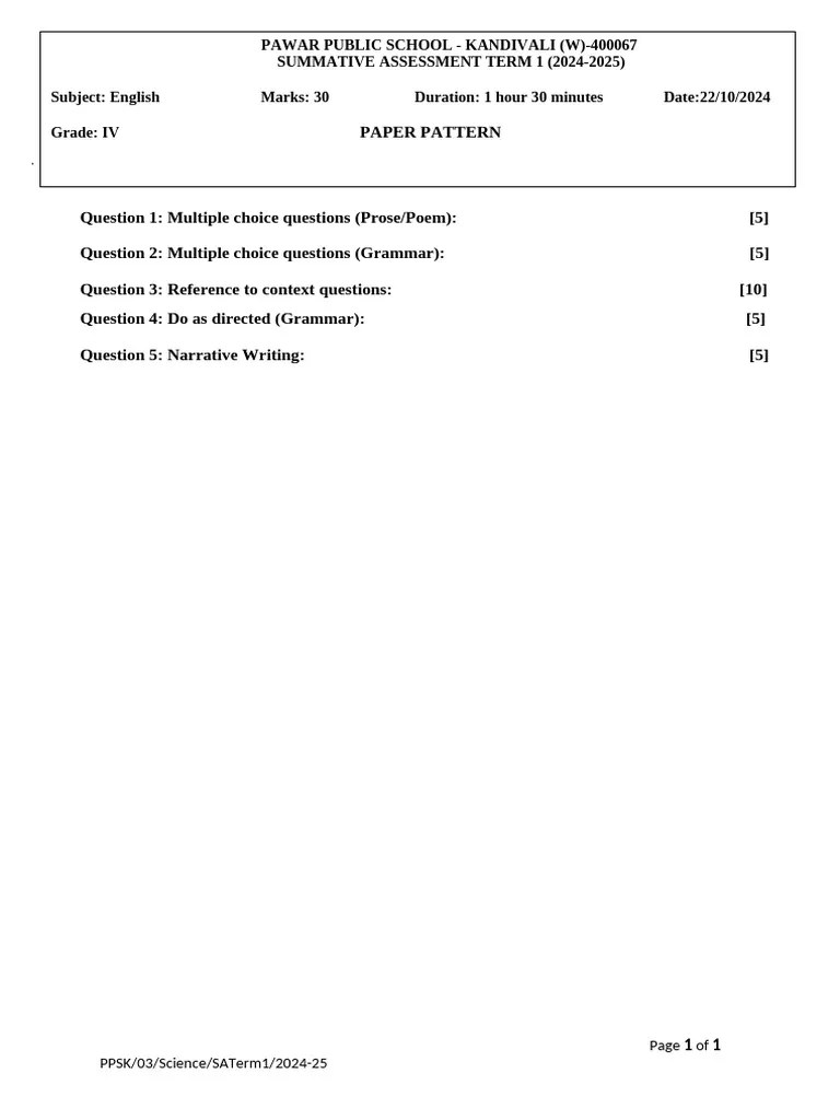 Grade 4 English SA Paper Pattern | PDF