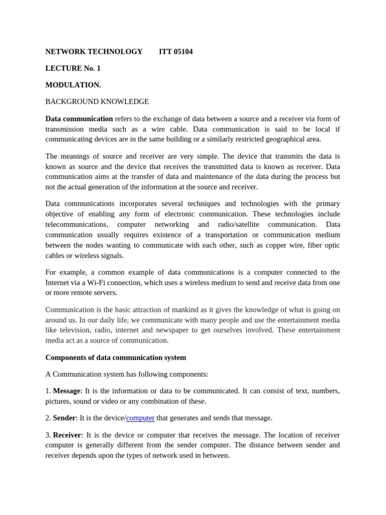 1 Lecture 1 Modulation - 103250 | PDF | Modulation | Frequency Modulation