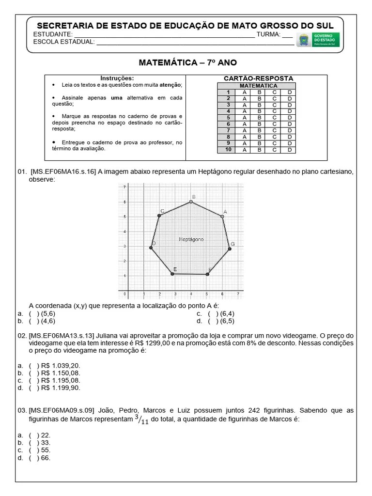 7º Ano _ Matemática | PDF