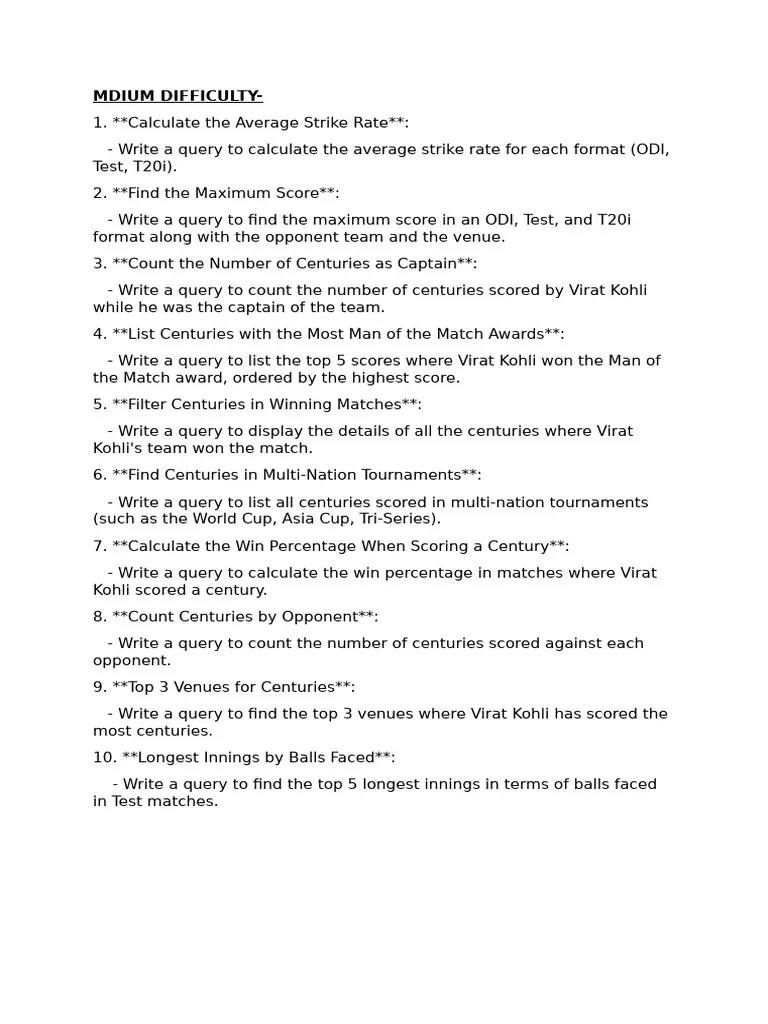 SQL Medium Questions | PDF