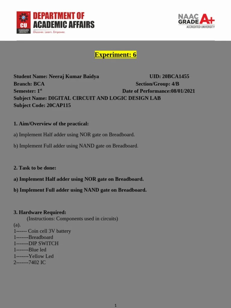 Experiment 6 DCLD Lab | PDF | Logic Gate | Electronic Circuits