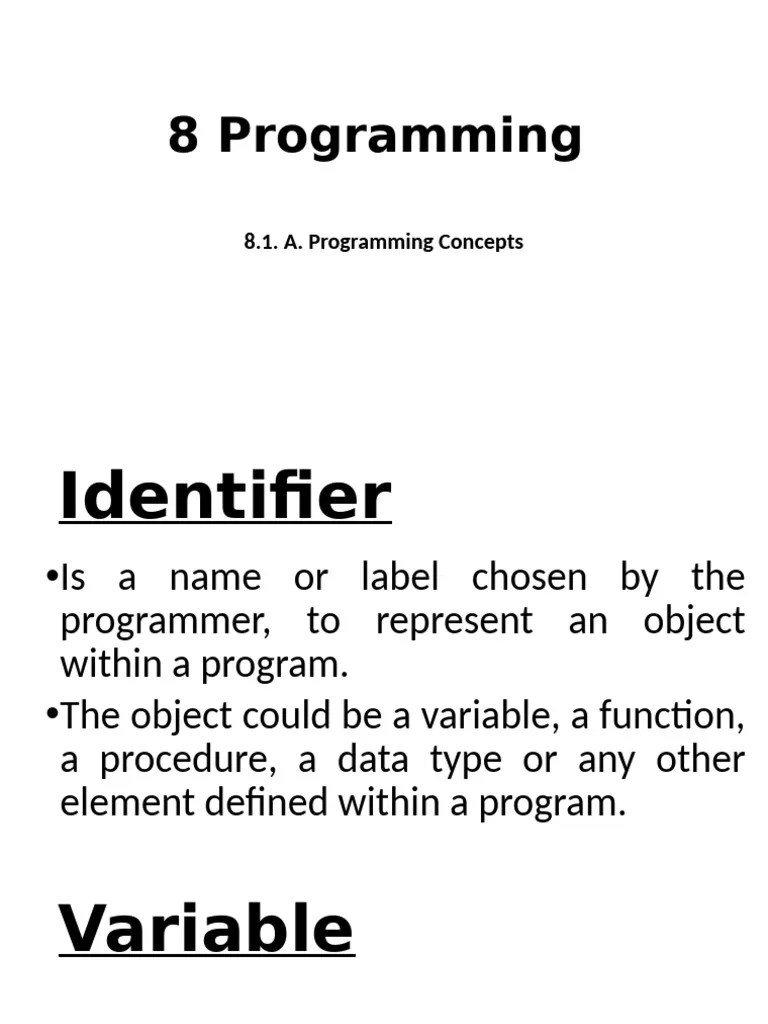 8.1 A. Programming Concepts | PDF | Integer (Computer Science) | Data Type