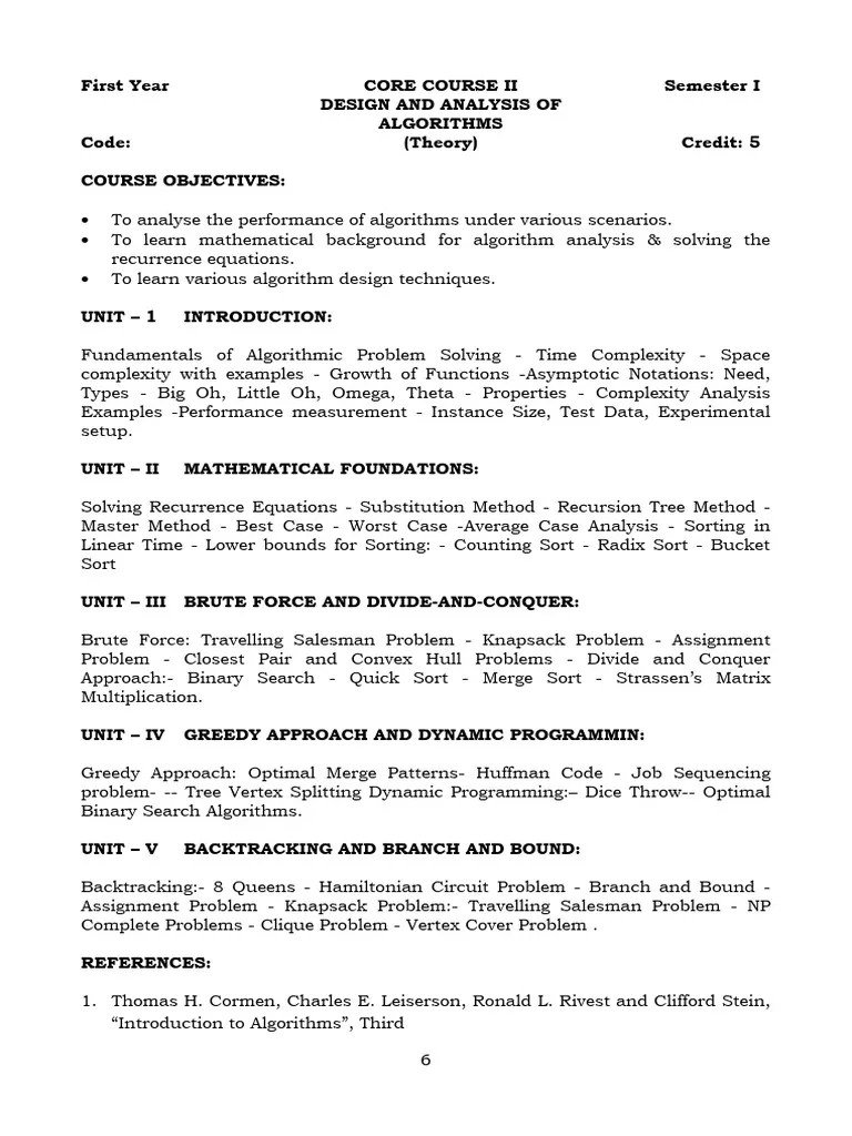 Mca - Design & Analysis Of Algorithm - Syllabus | PDF | Computational Complexity Theory | Algorithms