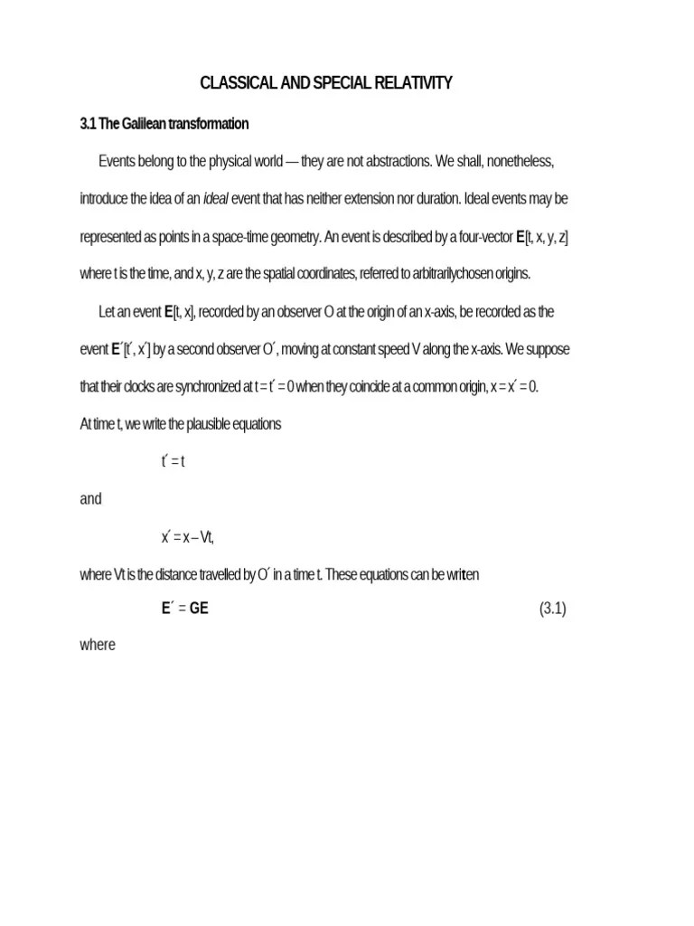 CLASSICAL AND SPECIAL RELATIVITY Part 2 | PDF | Spacetime | Special ...