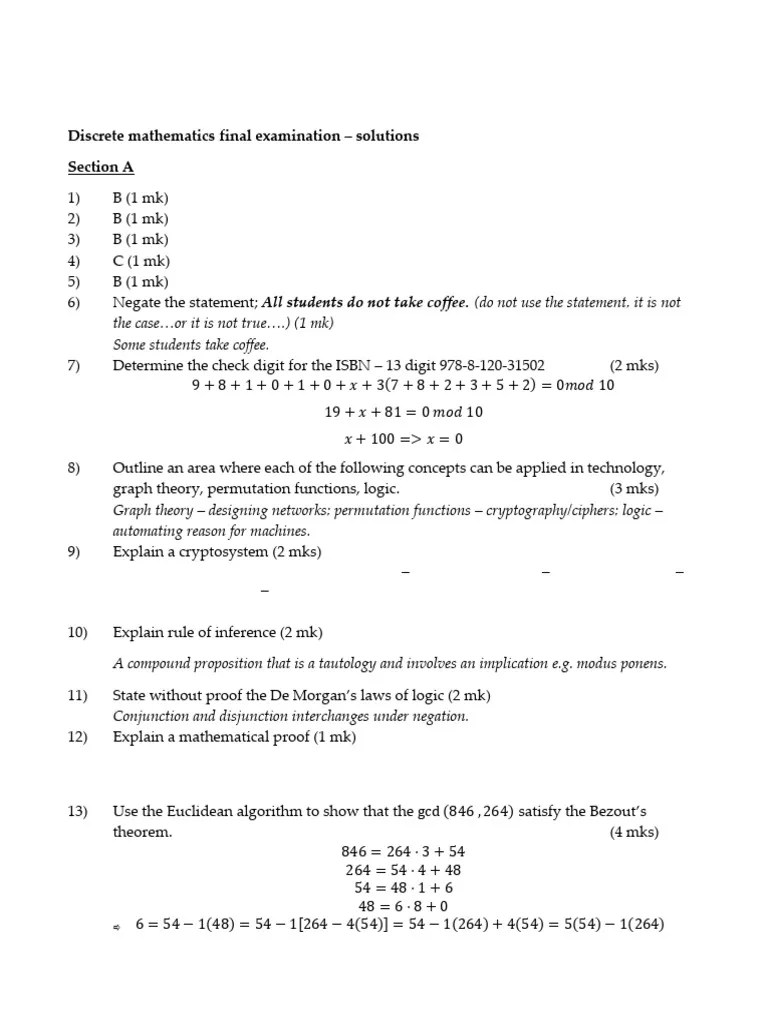 Discrete Mathematics Final Examination_Solutions | PDF | Theorem ...