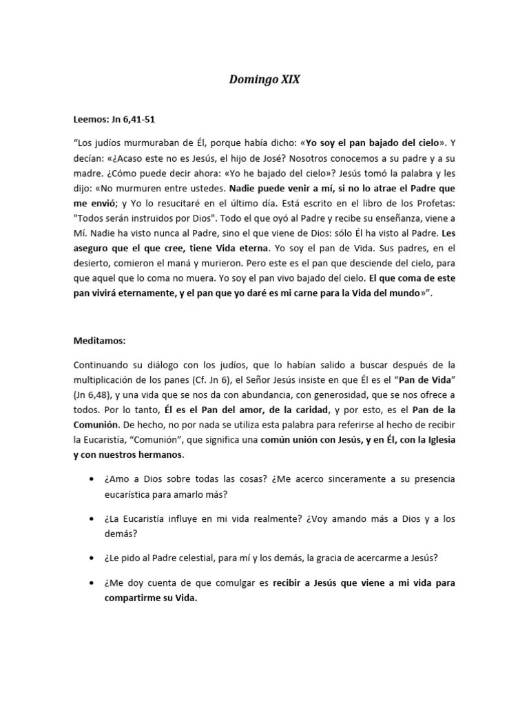 Lectio Domingo To XIX Ciclo B | PDF | Eucaristía | Creencia Religiosa Y Doctrina