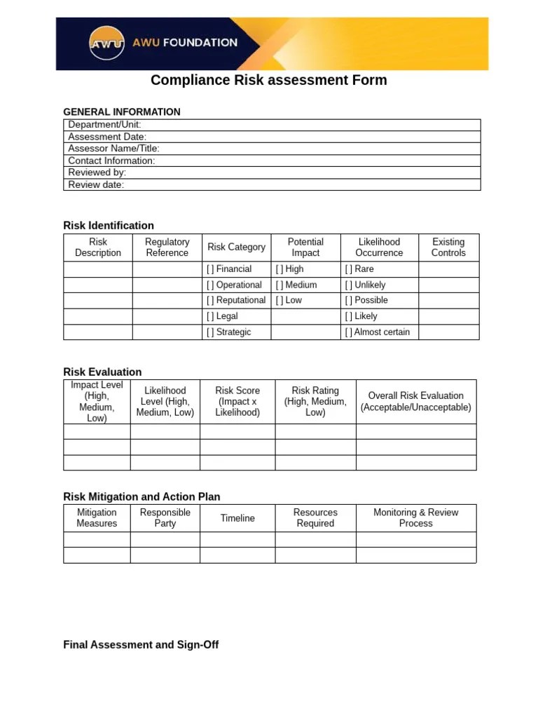 COMPLIANCE RISK ASSESSMENT FORM | PDF