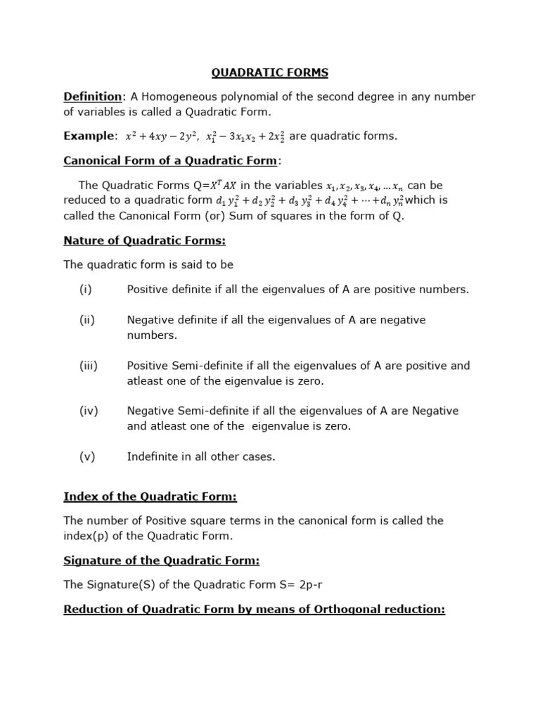 Quadratic Form | PDF | Eigenvalues And Eigenvectors | Mathematical Physics