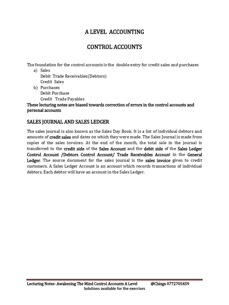 Control_accounts_-A_LEVEL__ACCOUNTING | PDF | Debits And Credits | Business