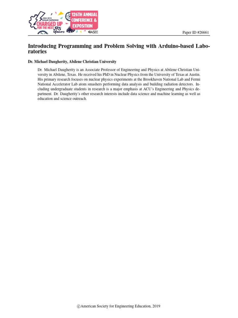 Introducing Programming And Problem Solving With Arduino Based ...