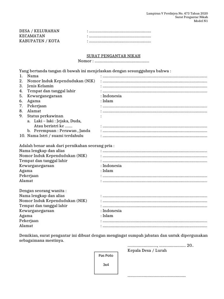 N1 Surat Pengantar Perkawinan | PDF