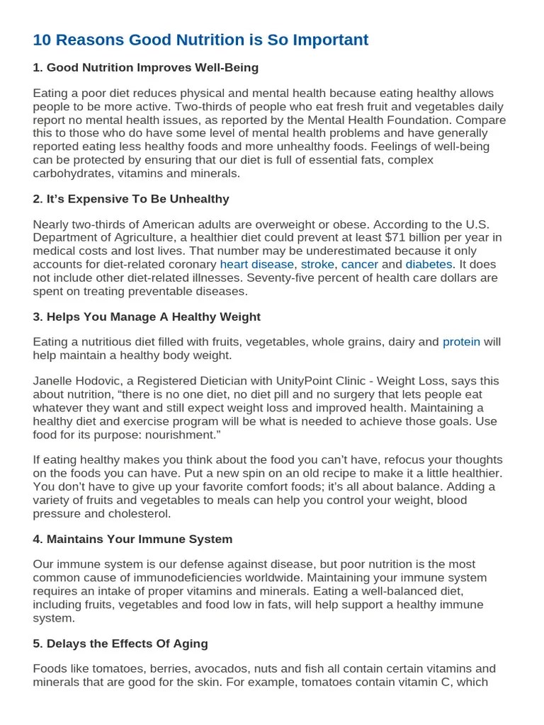 10 Reasons Good Nutrition Is So Important | PDF | Healthy Diet | Diet ...