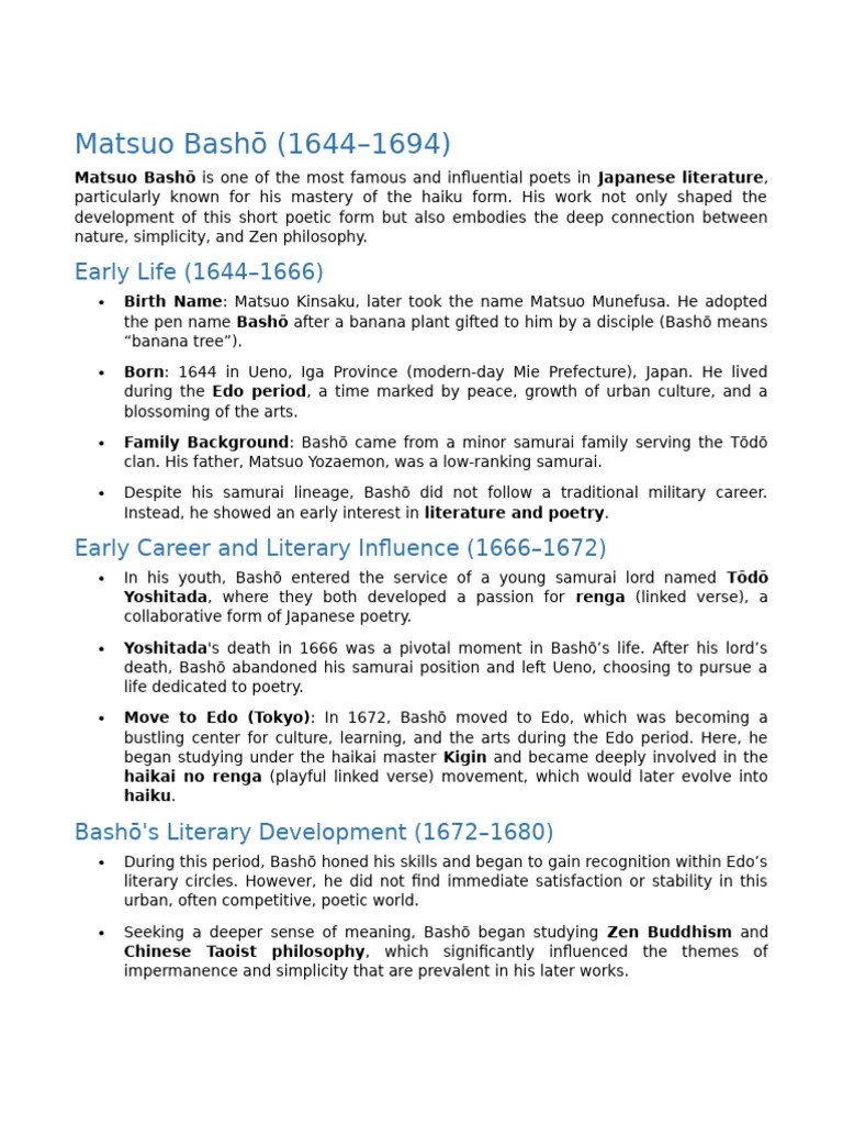 Matsuo Basho | PDF | Haiku | Japanese Poetry