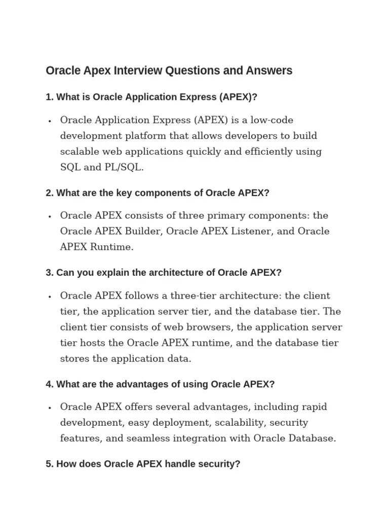 Oracle Apex Interview Questions And Answers | PDF | Databases | Pl/Sql