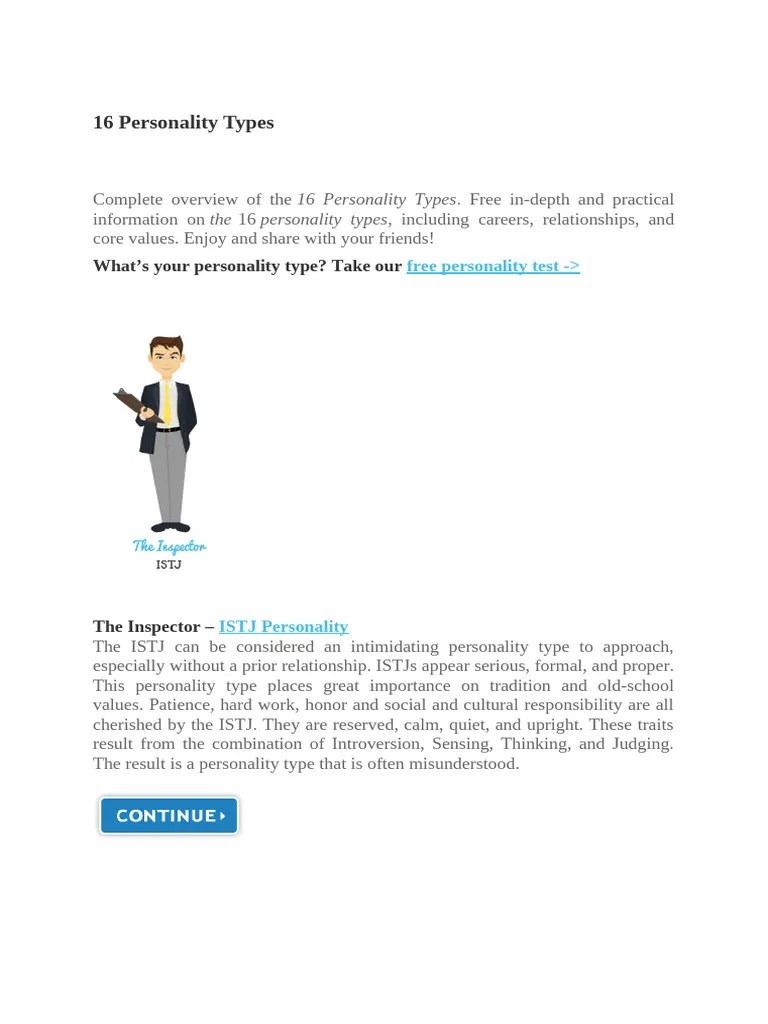 16 Personality Types | PDF | Personality Type | Psychology