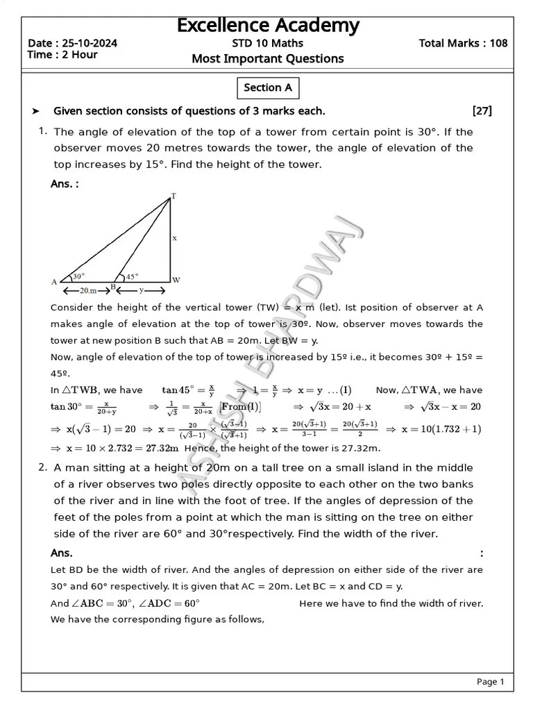 Height And Distance - Solution | PDF | Triangle | Geometric Measurement