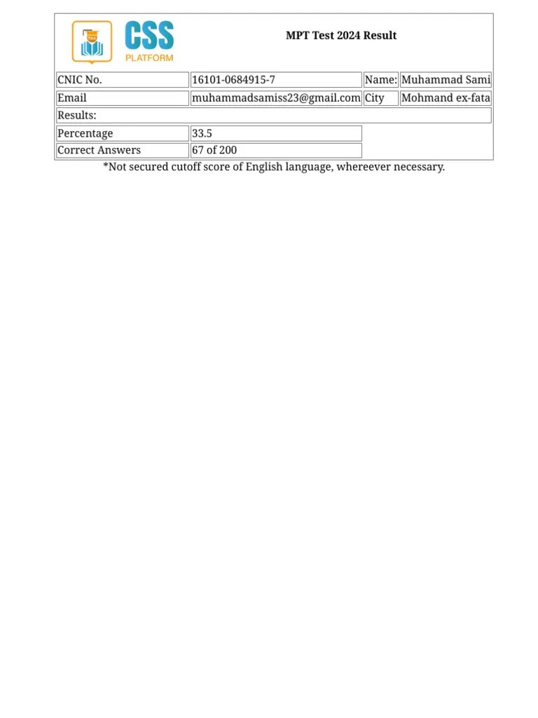 MPT Test 2024 Results Overview | PDF