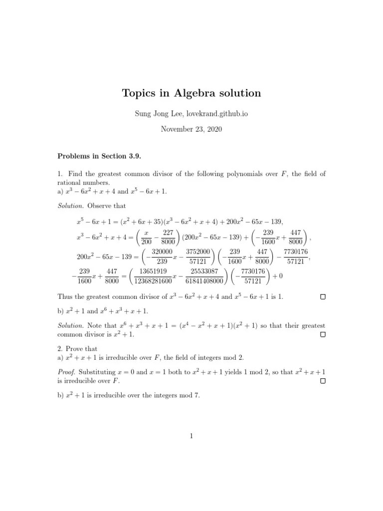 Herstein Topics In Algebra Solution 3.9 | PDF | Field (Mathematics) | Factorization