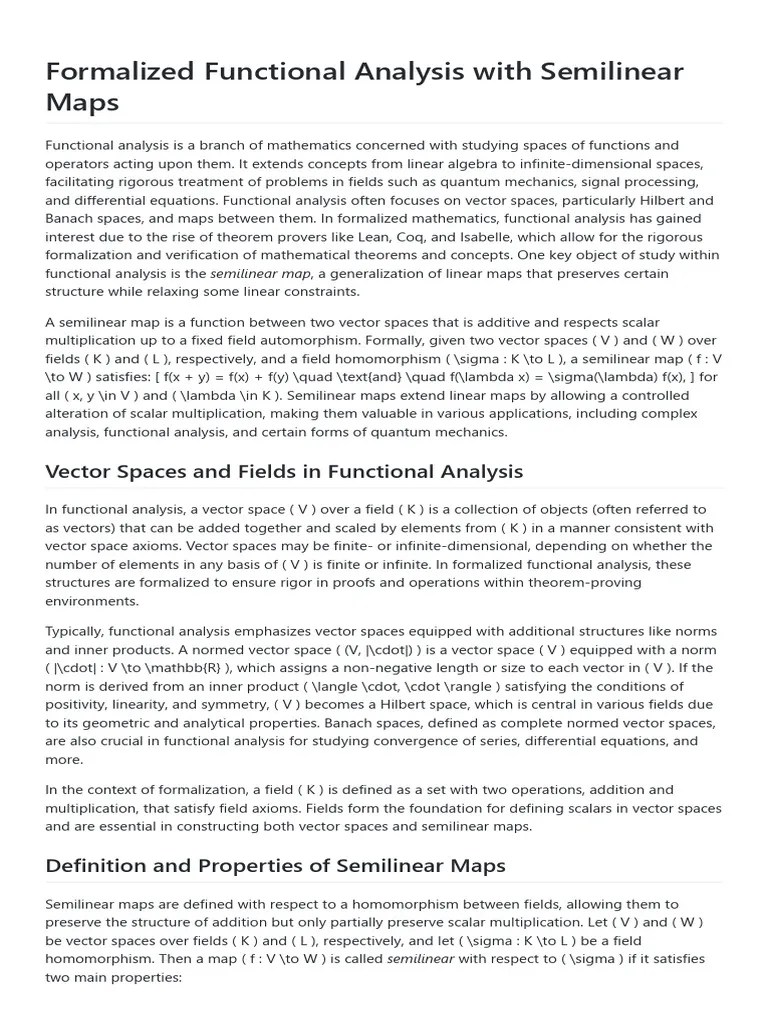 Formalized Functional Analysis With Semilinear Maps | PDF | Vector ...