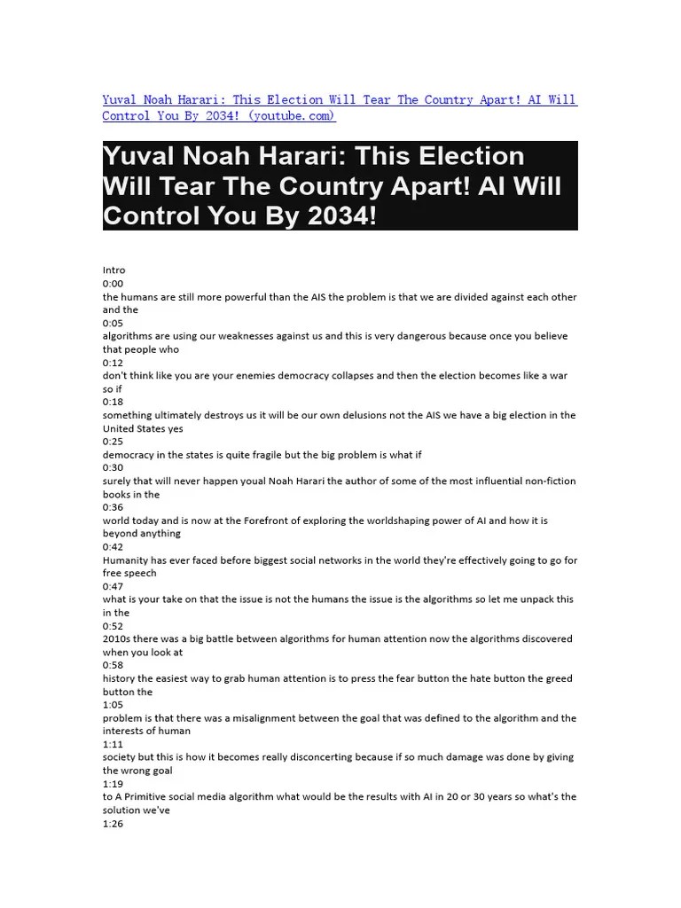 Yuval Noah Harari | PDF | Artificial Intelligence | Intelligence (AI ...