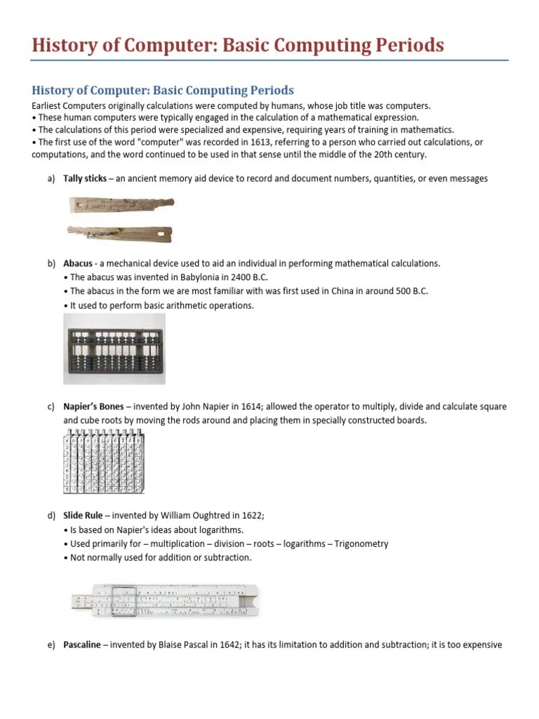 Lesson 2 History Of Basic Computing Periods | PDF | Computing ...