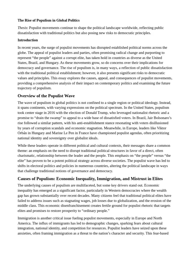 The Rise Of Populism In Global Politics | PDF | Populism | Democracy
