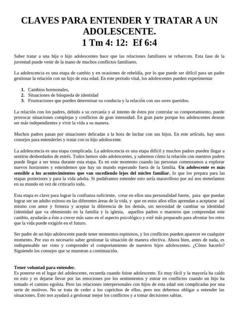 Claves Para Entender Y Tratar A Un Hijo Adolescente | PDF ...