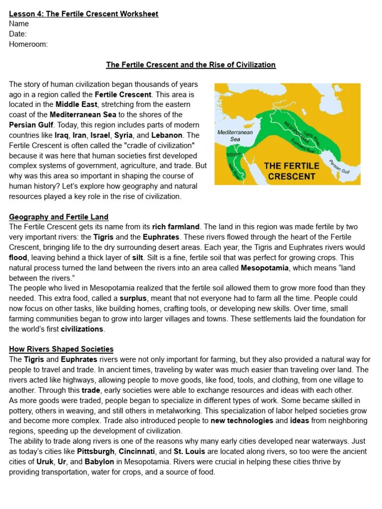 Lesson 4_ The Fertile Crescent Worksheet | PDF | Mesopotamia | Fertile Crescent