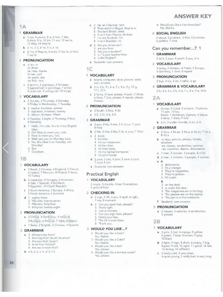 ENGLISH FILE Elementary Workbook Answer Key | PDF