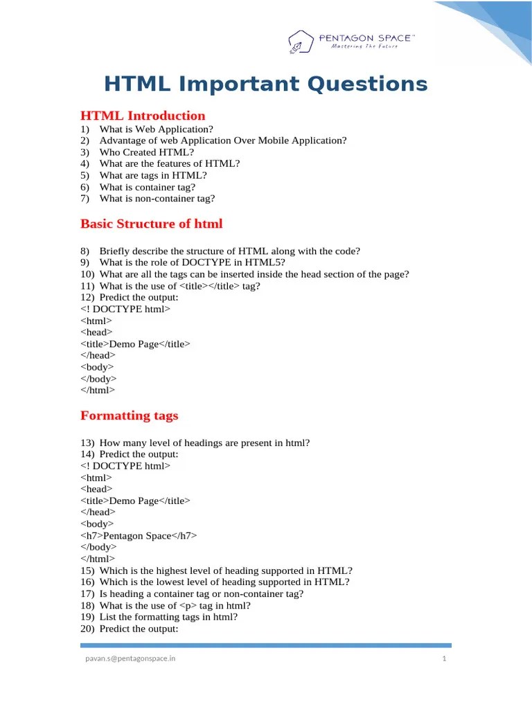 HTML_Questions_topic_Wise | PDF | Html Element | Html