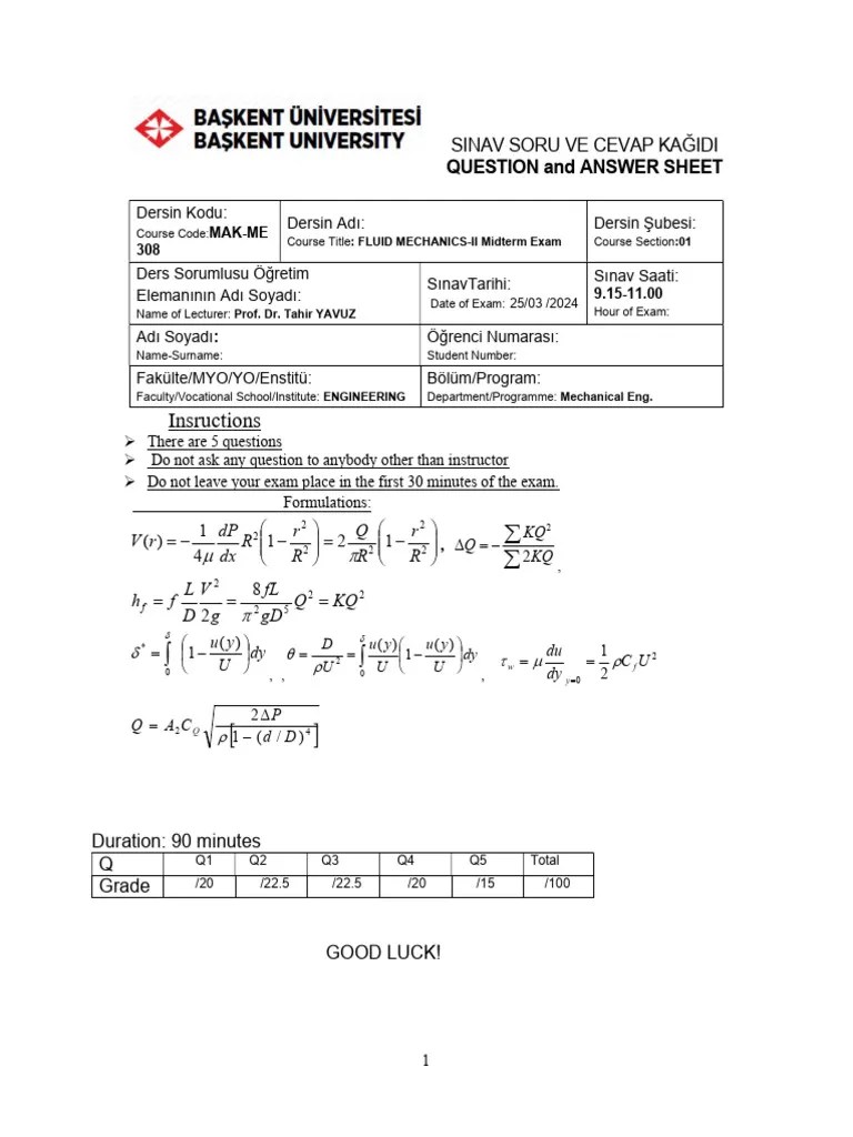 Fluid_mechanics_exam | PDF | Boundary Layer | Pressure