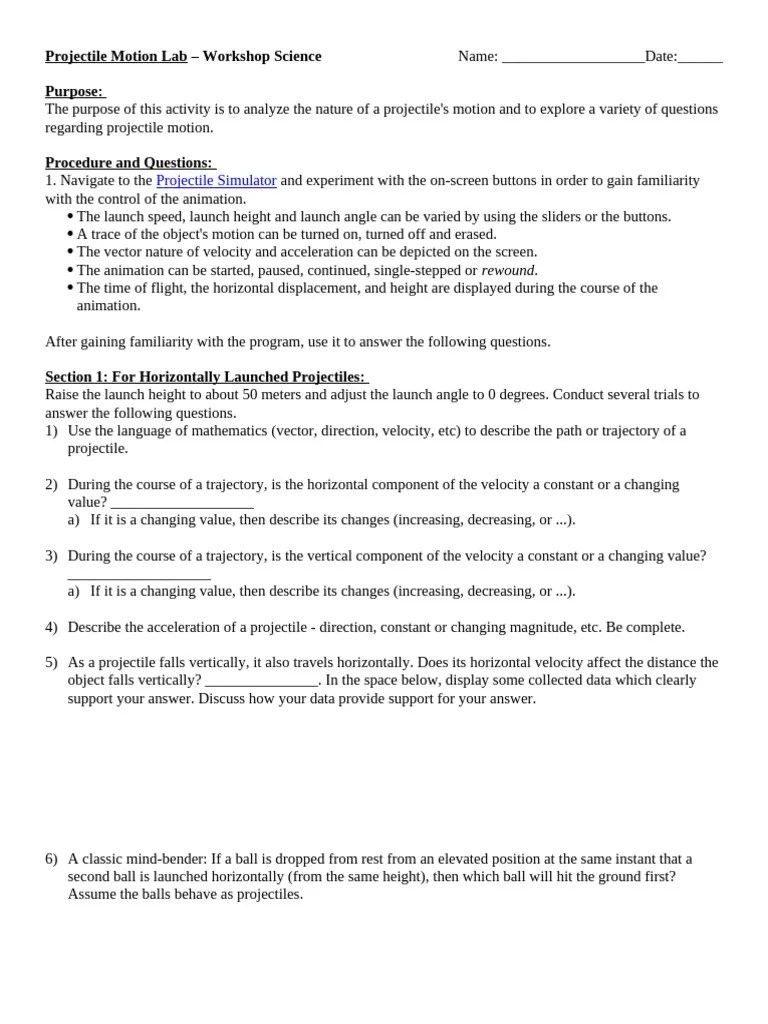 Projectile Motion Lab | PDF | Projectiles | Acceleration